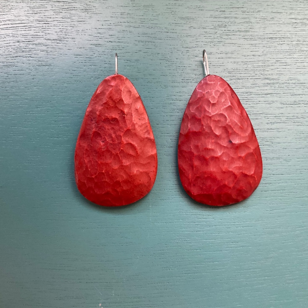 Vintage wood earrings, rust in color, 2” long.
